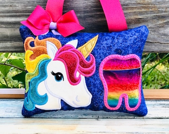 NR.419 Rainbow Unicorn Tooth Fairy Pillow, Personalize Pillow,  Birthday gift, Personalize Pillow, Baby shower Gift, Tooth fairy for girl