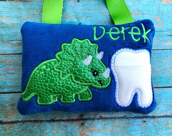 Nr.315 Dino Tooth Pillow, Triceratops  Pillow,  Boys Tooth Fairy ,Personalize  Gift