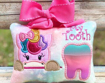 Nr.325 Unicorn tooth fairy pillow, Personalized pillow, Embroidered tooth pillow