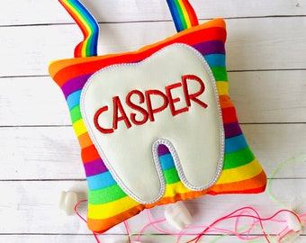 562 Rainbow Tooth Fairy Pillow, Personalized Pillow, Tooth Fairy Pillow for Girls, Tooth Pouch, Tooth Bag, Baby shower gift