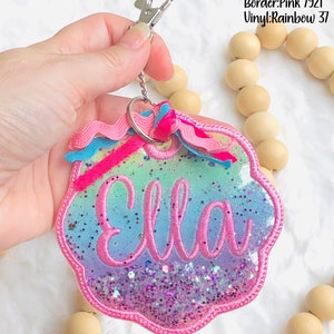 Personalize Fabric Bag Tag, Embroidered Glitter Name Shaker, Name Tag, Back to School, Luggage, Lunch box, Backpack tag.