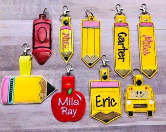 Name tag key chain, Backpack tag, Back to school key chain, Pencil key chain, Apple keychain, Bus key chain, Luggage Tag, Lunch box