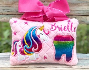Rainbow Unicorn tooth fairy pillow, Personalized Pony, Baby shower Gift, Birthday Gift, Tooth fairy for girl.