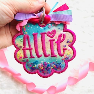 Etiqueta de tela personalizada para bolsas / Etiquetas con nombre bordadas con brillantina / Regreso a clases / Lonchera