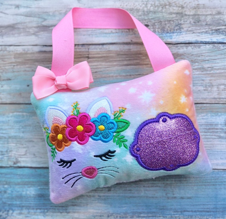 Embroidered kitty pillow Kitty tooth fairy pillow