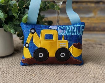 NR.423 Personalized Digger Truck Tooth Fairy Pillow | Embroidered Kids Keepsake