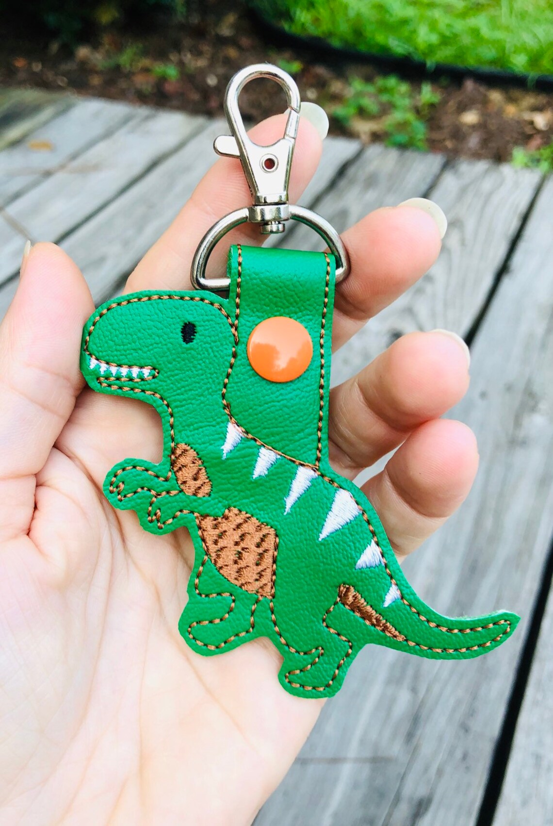 Dinosaur keychain. Embroidered dinosaur keychain. Dinosaur Etsy
