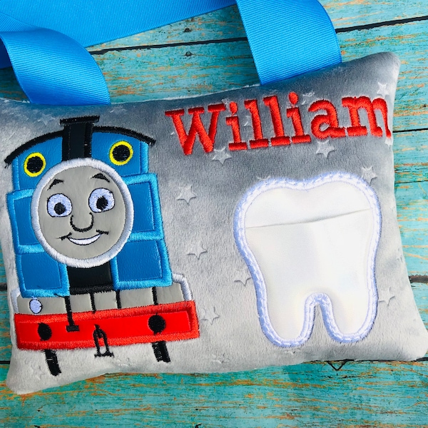 NR.403 Train Tooth Fairy Pillow | Personalized Birthday Gift| Embroidered  Keepsake | Handmade Tooth Holder
