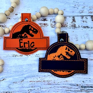 T-Rex Dinosaur Name Tag, Personalized Dinosaur  Key chain, Dino tag, Customized name tag,  Embroidered Dinosaur,
