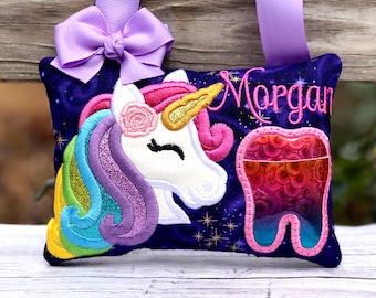 NR.327 Unicorn Tooth Pillow, Personalized  Pillow, Birthday gift, Baby shower Girl Gift.