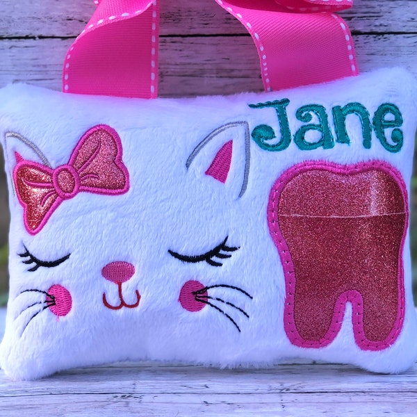 Nr.316 Cat tooth fairy pillow, Personalize cat pillow, Birthday gift.