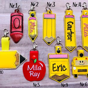 Personalized Pencil key Chain, Name tag key chain, Backpack tag, Back to school , Apple key chain,Bus key chain,Luggage Tag, Lunch box