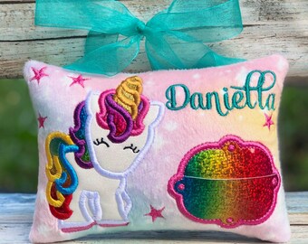 Nr.286 Unicorn tooth fairy pillow, Personalized  pillow, Embroidered pillow, Girls tooth pillow, Birthday gift girl, Personalized pillow