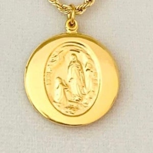 Ave Maria prayer locket, swivel locket, Hail Mary prayer locket, Christian prayer locket, 1 1/16” round 14k gold plated pendant