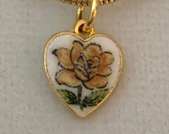 enameled flower pendant, yellow rose necklace, small dainty necklace, 3/8” gold plated pendant with 14k gold plated snake chain