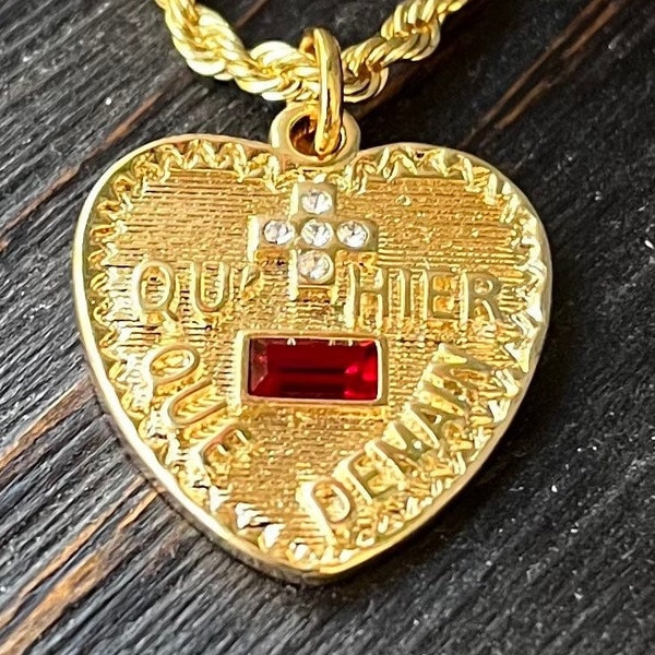 Plus qu’hier moins que demain, French pendant, love pendant, Swarovski rhinestone heart pendant with a 14k gold filled French rope chain