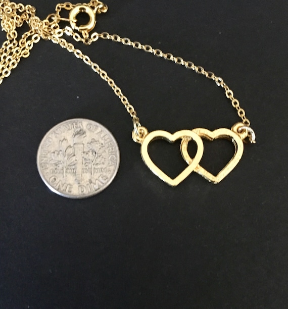 Double heart necklace gold best sale
