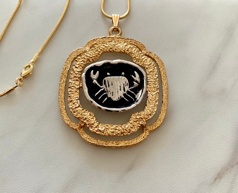 Vintage Zodiac Pendant Cancer Pendant 