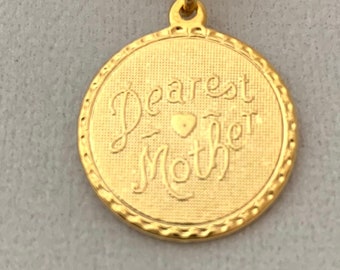 Dearest Mother pendant, layering necklace, 3/4" diameter 14k gold plated pendant with a 14k gold plated snake chain