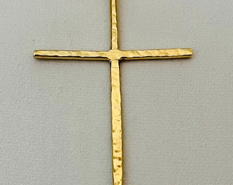 Skinny cross, Modernist Cross, retro cross, vintage inspired piece, large three inch long hammered 14k gold plated cross