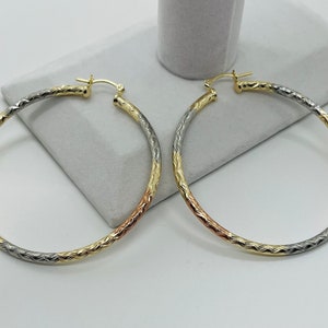 Large hoop earrings, three tone hoop earrings, 18k gold filled hoops earrings, 4 sizes available, India made jewelry