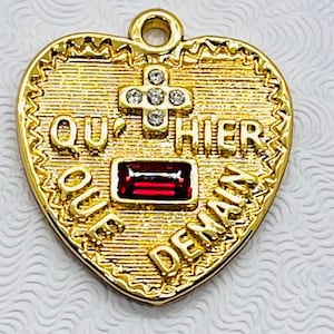 Plus qu’hier moins que demain, French pendant, love pendant, Swarovski rhinestones, 14k yellow gold plated heart pendant with a snake chain