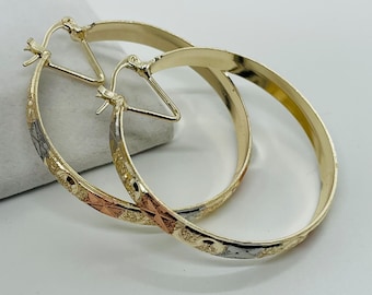 Bangle hoop earring, three tone hoop earrings, 18k gold filled bangle hoop earrings, 1 3/4” dia (42mm)