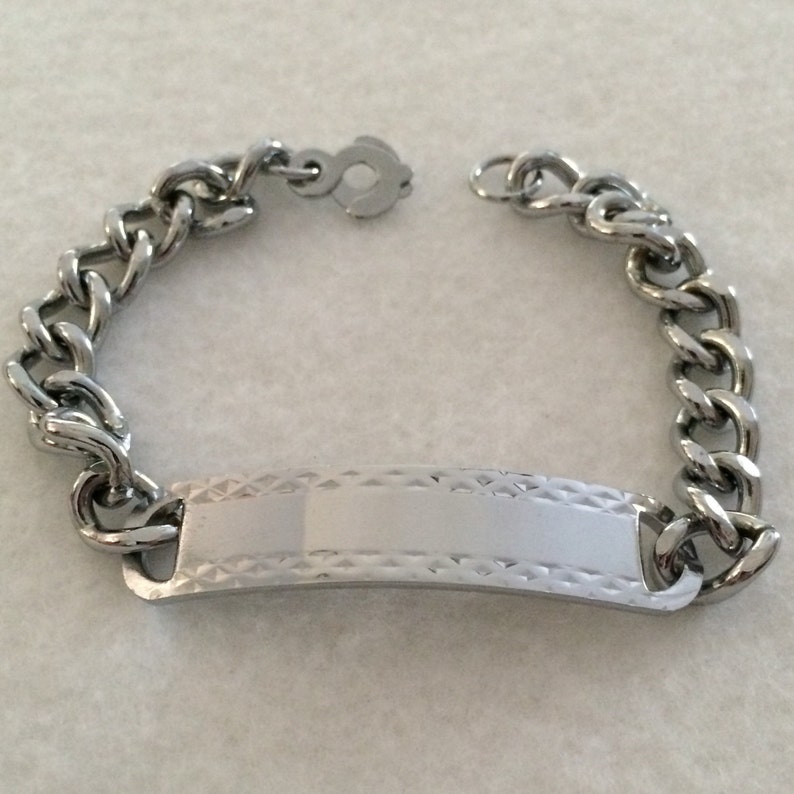 Men's Silver ID Bracelet Silver Plated 8 Inch Curb Link Etsy