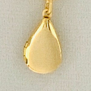 Locket, teardrop locket, small layering necklace, 5/8”x 7/16” gold plated locket with a 14k gold plated snake chain