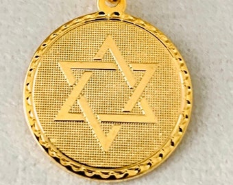 Star of David pendant, Jewish pendant, vintage inspired charm, 3/4” diameter gold plated charm on a 14k gold filled snake chain