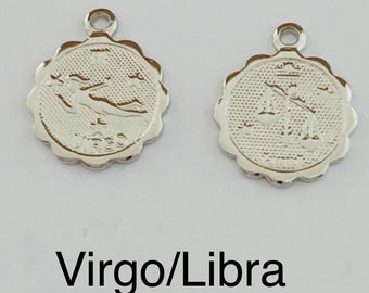 Zodiac pendants, small dainty pendants, 7/16" (11mm) silver rhodium plated zodiac pendants with a 16 or 18” rhodium plated snake chain