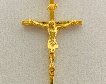 Crucifix, Cross, Jesus Christ, extremely detailed, large 2 1/4” long 14k gold plated crucifix with a matching 14k gold plated rope chain