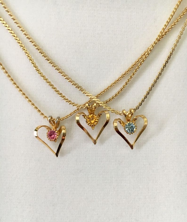 Vintage Birthstone Heart Necklace Half Inch Gold Overlay - Etsy