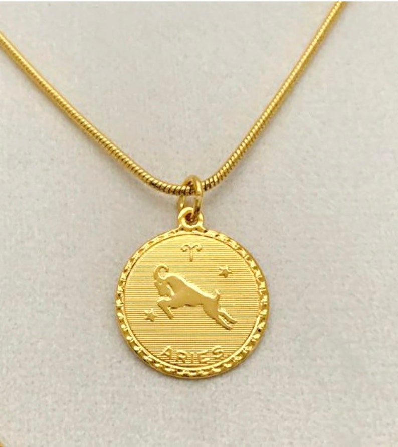 Zodiac Pendant Zodiac Necklace 14k Gold Plated 3/4 Etsy