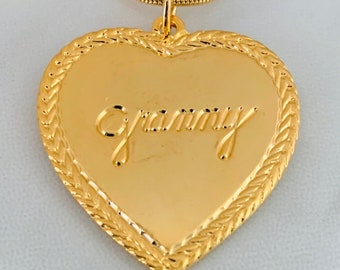 Granny heart pendant, grandmother pendant, Granny necklace, 1 3/8" 14k gold plated pendant with a 14k gold filled snake chain or rope chain