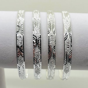 Bangle Bracelet, authentic Indian Bangle Bracelet, 6mm wide bracelet, set of 4 silver plated bracelets. Order 2 sets for free US shipping