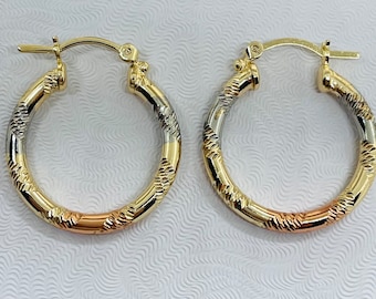 Hoop earring, three tone hoop earrings, 18k gold filled hoops earrings, India made jewelry available in two sizes