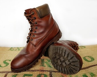 Vintage Brown Timberland Boots  – 80's Made in USA Genuine Vintage Original - Size US M 12  EU 45 - Work Hiking Combat Boots