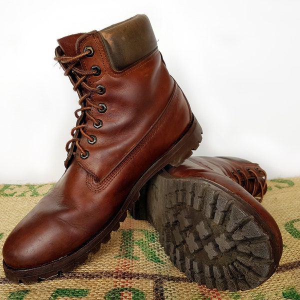 Vintage Brown Timberland Boots  – 80's Made in USA Genuine Vintage Original - Size US M 12  EU 45 - Work Hiking Combat Boots