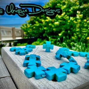 CROSS BEAD 25-35mm White/ Black/Turquoise options with 1mm hole for Jewlery making.