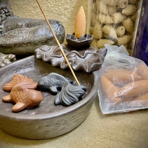 CERAMIC INCENSE BURNER Backflow Smoke beautiful impression 106x150x64mm Home Decor, Meditation, Aromatherapy with cones, sticks, mat & tool image 6