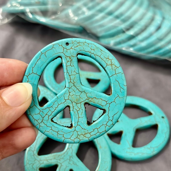 XL HUGE Peace Sign Turquoise Bead Charm Pendant for jewelry making, Best Seller, approximately 49mm size with 1mm hole