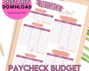 Paycheck Budget Breakdown Printable Template For Cash Envelope Method, Cash Stuffing, Budget Binders