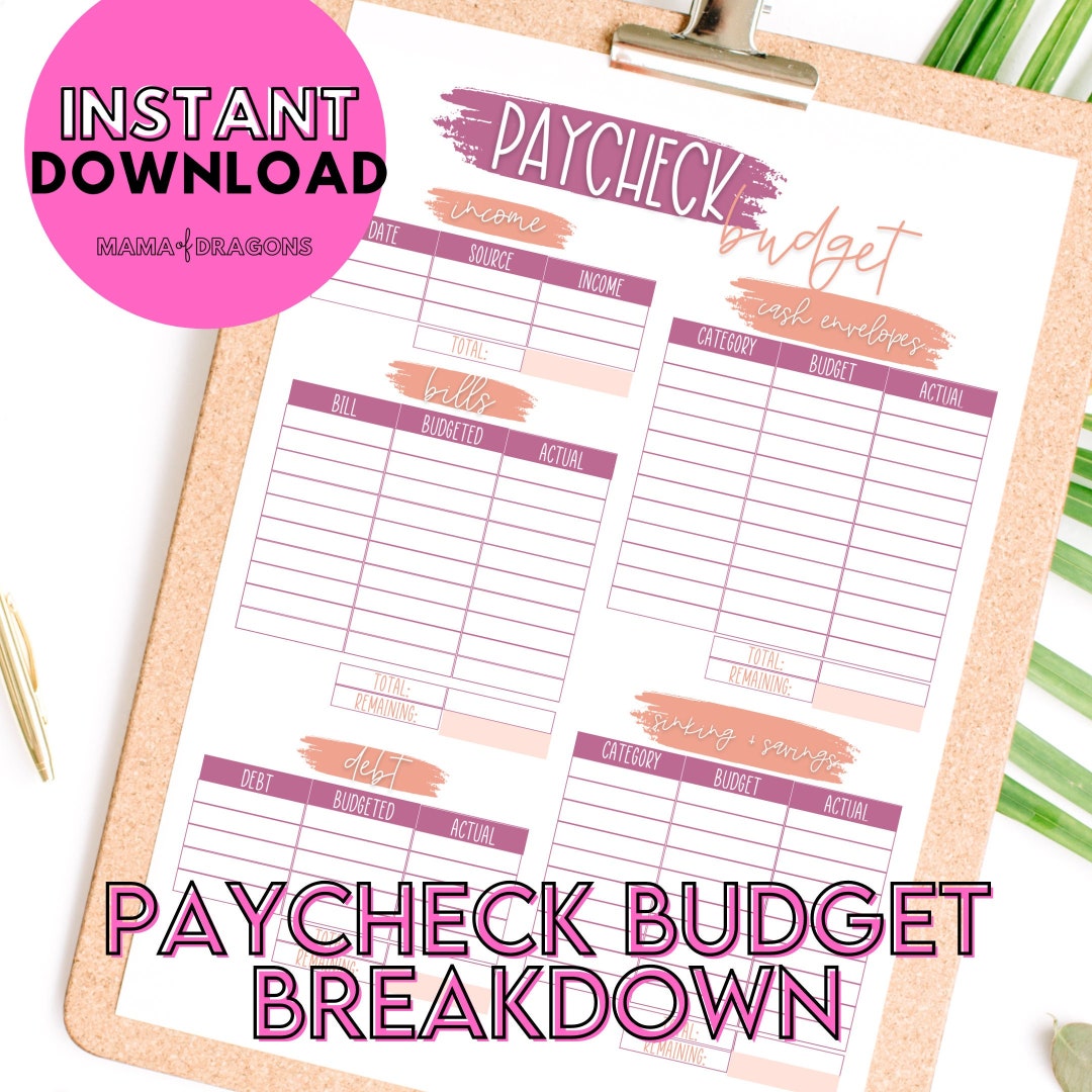Paycheck Budget Breakdown Printable Template for Cash Envelope Etsy