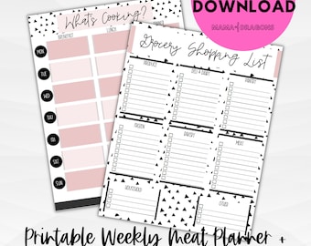 Meal Planner Printable with Grocery Shopping List Instant Download