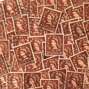 Selos postais marrons, usados, britânicos, 2d selvagens, todos em papel para colagem, coleção de selos, scrapbooking, arte de selos, decoupage e artesanato