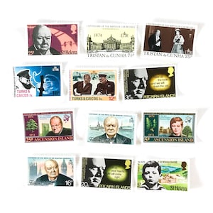12 sellos postales de Winston Churchill Centenario 1974, sin papel, todos diferentes: para collage, coleccionismo de sellos, arte postal, álbumes de recortes