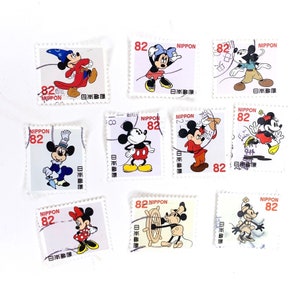 10 x Mickey en Minnie Mouse Disney Japanse gebruikte postzegels, allemaal van papier - Japan - voor verzamelen, dagboeken, knutselen en kaarten maken