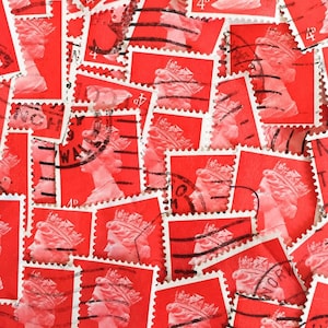Sellos postales británicos usados, rojos, hechos a máquina en 4D, todos en papel para collage, coleccionismo de sellos, decoupage, arte postal, scrapbooking y manualidades