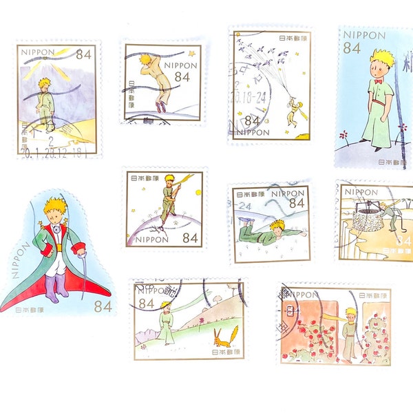 10 x timbres-poste Le Petit Prince usagés - du Japon - Little Prince Français - Japonais - hors papier - collage, philatélie, artisanat